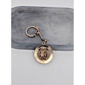 Vintage Filigree Spinner Keychain Dangle Purse Charm Ornament Gold Tone Bead